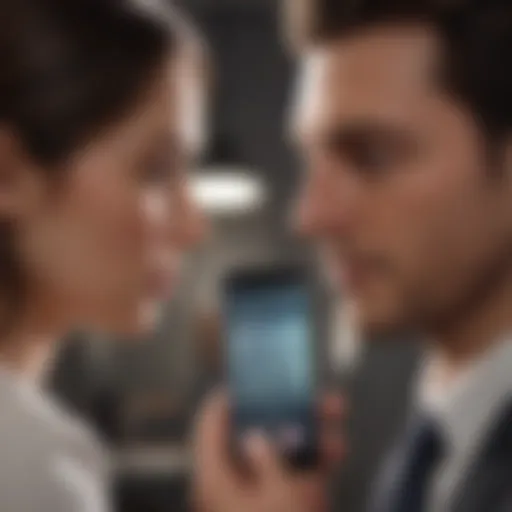 Illustration showing a person checking their partner's phone