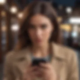 Woman looking at her phone suspiciously