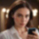 Woman looking at her phone suspiciously