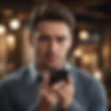 A person looking at their phone with a worried expression, suggesting secretive behavior.