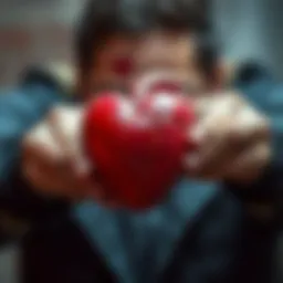 A heart being squeezed tightly, symbolizing emotional distress.