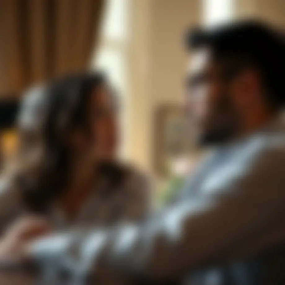 A couple having a serious discussion in a cozy living room setting, highlighting emotional tension.