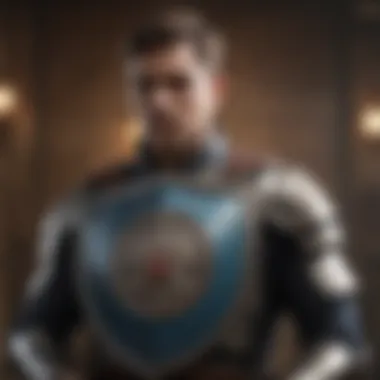 Guardian of Virtue Illustration of a person holding a shield with an emblem of integrity