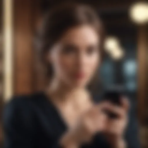 Mysterious woman looking at her phone