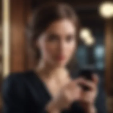 Secretive Communication Mysterious woman looking at her phone