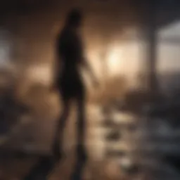 Silhouette of a woman walking away from a broken heart