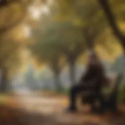 A man sitting alone on a bench in a desolate park