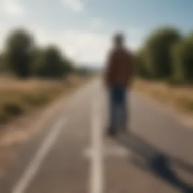 Lonely married man standing at a crossroads