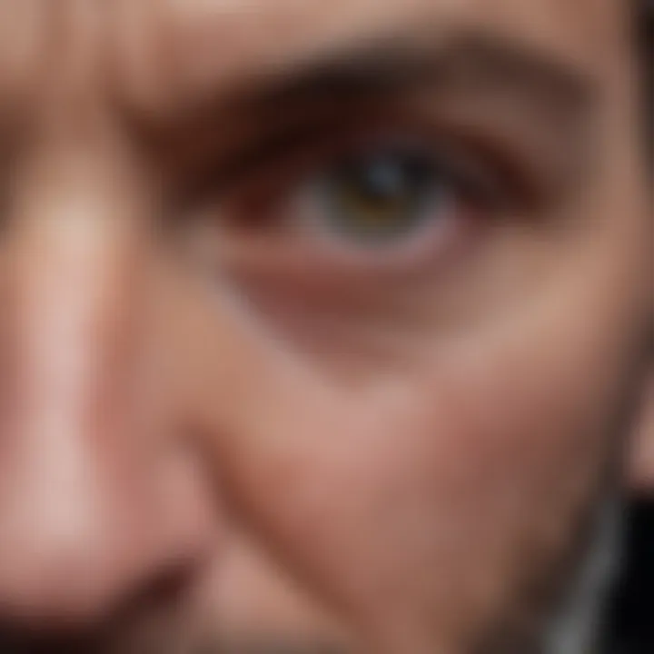 Close-up of a man's weary eyes