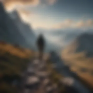 Man hiking in majestic mountain landscape