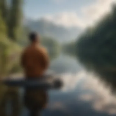 Man meditating by a tranquil lake