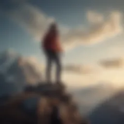 Illustration of a man standing confidently on top of a mountain