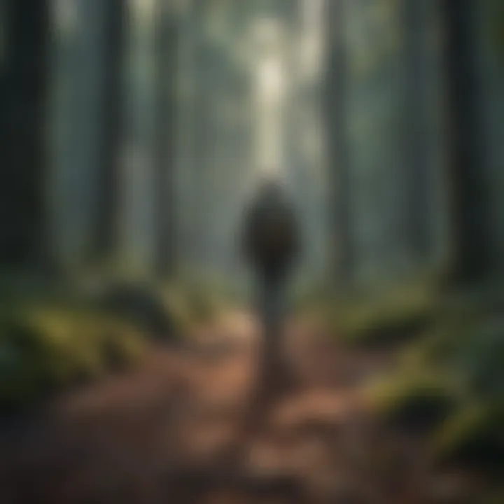 Man walking alone in a serene forest