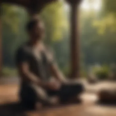 Man engaging in mindful meditation in a serene environment