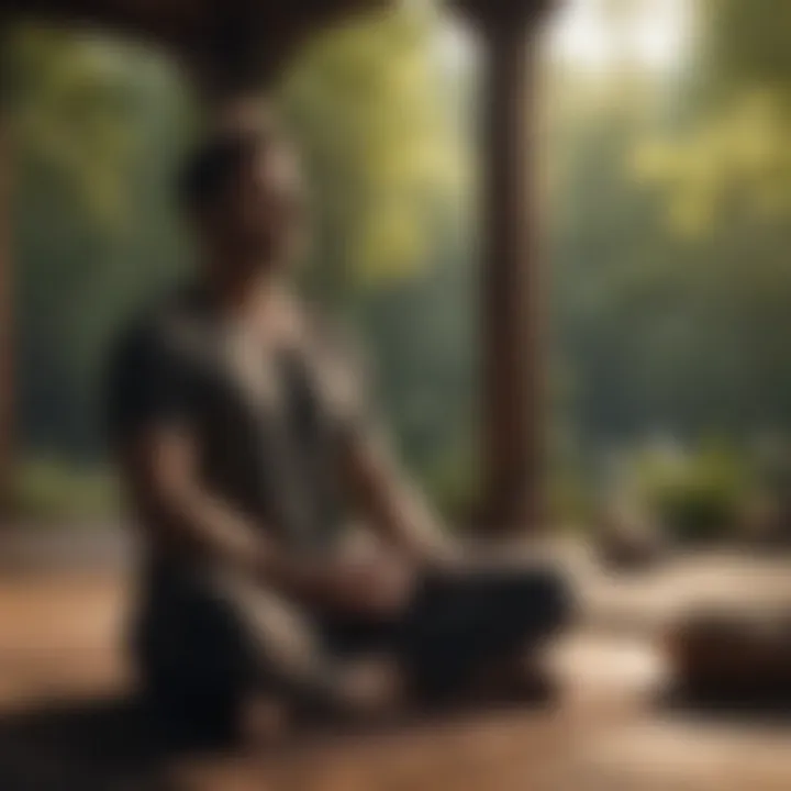 Man engaging in mindful meditation in a serene environment