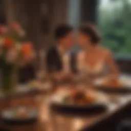 A romantic dinner setting with candles and flowers