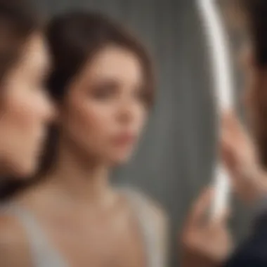 Self-Reflection of Narcissistic Traits Elegant woman holding mirror reflecting narcissistic traits