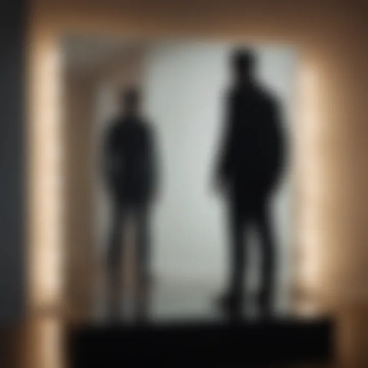 A silhouette of an individual standing confidently in front of a mirror, representing self-identity.