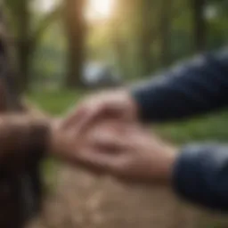 Father holding his child's hand in a park