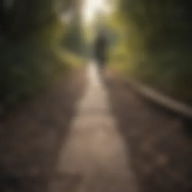 Navigating Grief Abstract representation of grief stages as a winding path with light at the end