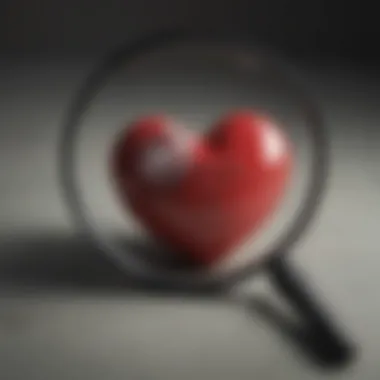 A heart symbol intertwined with a magnifying glass