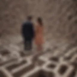 Illustration depicting a woman navigating through a maze of emotions in a relationship