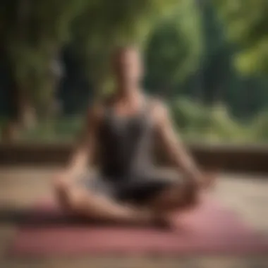 An individual meditating on a yoga mat in a tranquil setting