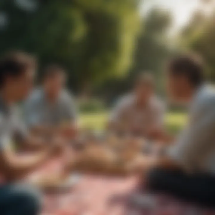 A diverse group of friends enjoying a picnic in a park