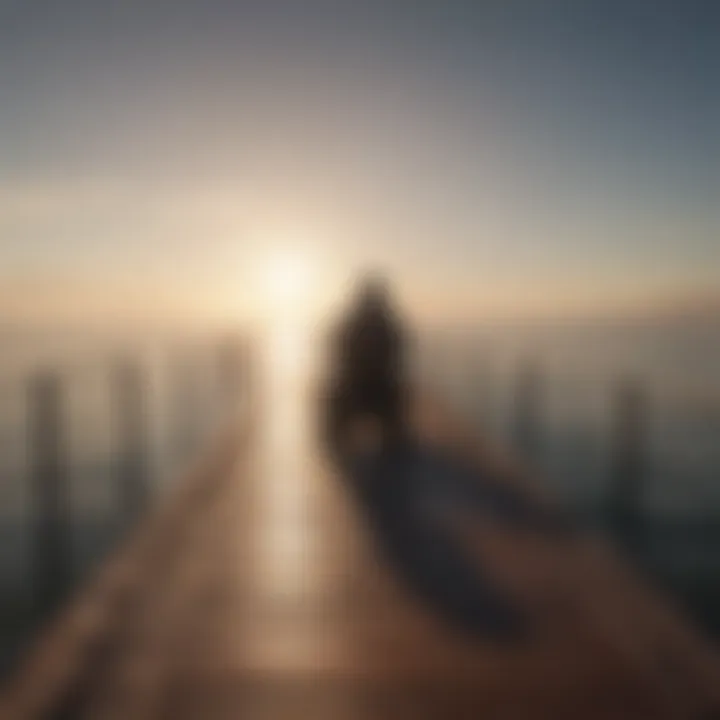 Person sitting alone on a pier gazing at the horizon