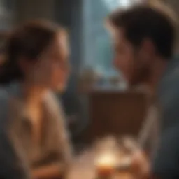A couple discussing their feelings in a cozy setting