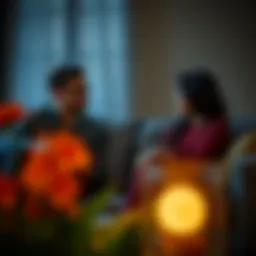 A couple sitting on a couch, engaged in a deep conversation, highlighting communication in relationships.