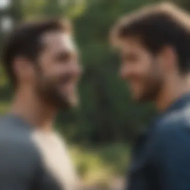 Joy in Shared Experiences Two individuals sharing a light moment during an outdoor activity