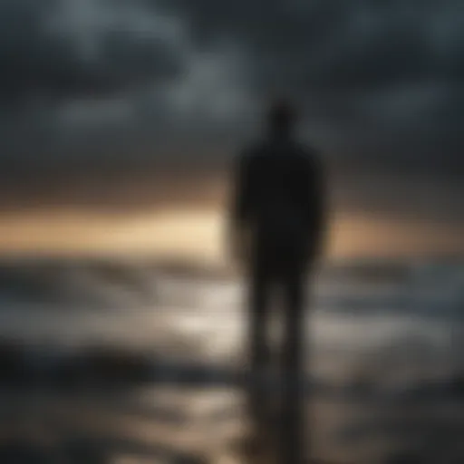 Silhouette of a person standing alone in a stormy sea of emotions