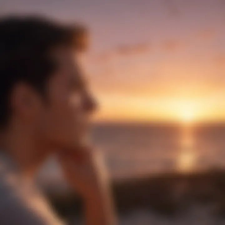 Person gazing at a sunset reflecting on past relationships