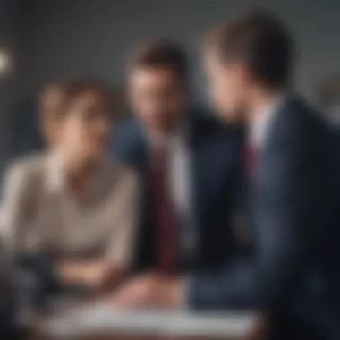 Two colleagues engaged in hushed conversation in an office