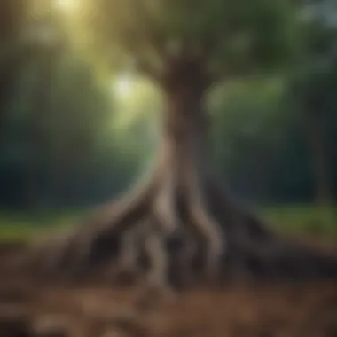 Symbolic illustration of a tree growing strong roots signifying grounding in one's purpose