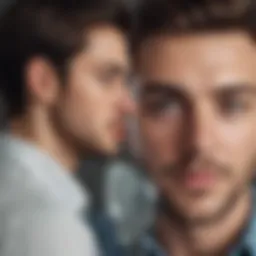 Illustration depicting a person being overshadowed by a magnified image of themselves