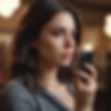 A woman looking pensive and distracted while holding a phone