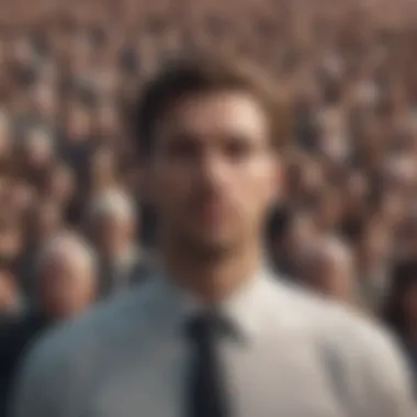 An isolated figure in a crowd highlighting self-centeredness