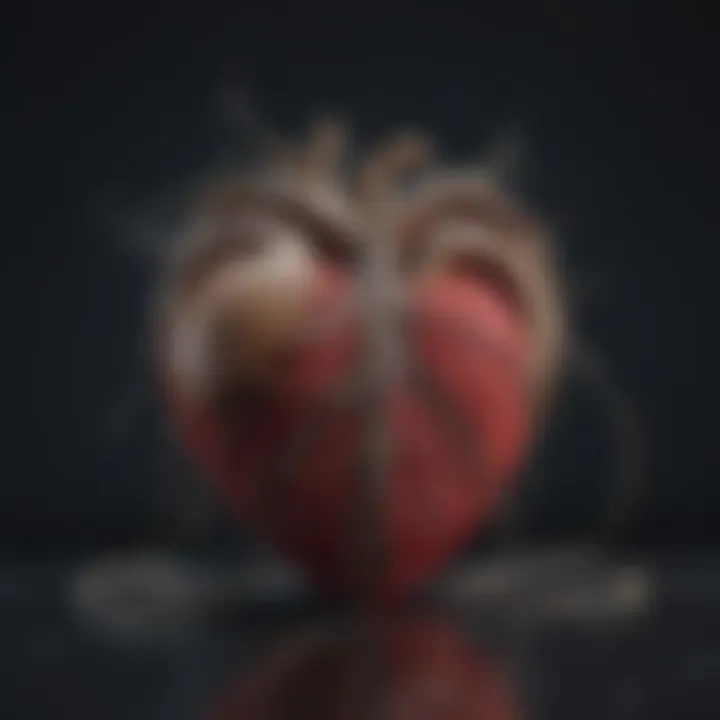 A symbolic image of a heart being mended with threads