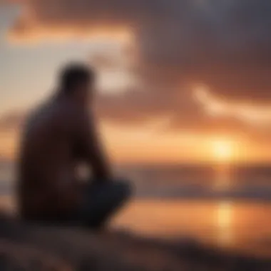 Contemplation at Dusk Reflective man looking at sunset