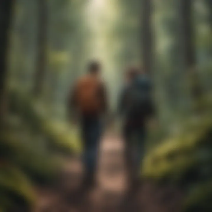 Couple hiking together in a lush forest