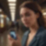 A woman looking distant while holding a phone