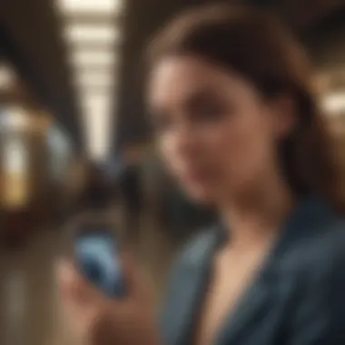 A woman looking distant while holding a phone