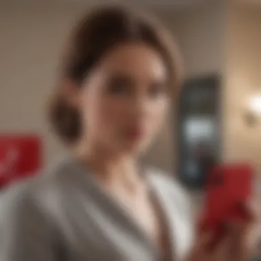 A woman looking at her phone with a secretive expression, indicating possible hidden communications.