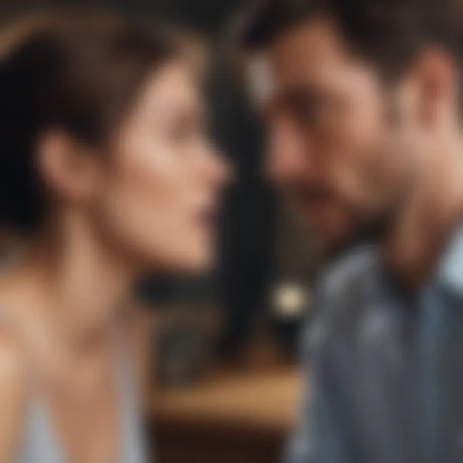 A couple engaged in a tense conversation, illustrating communication breakdown.