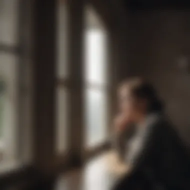 Moments of Doubt A solitary figure gazing out a window, representing contemplation and doubt.