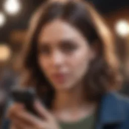 Woman's distressed expression while texting secretly