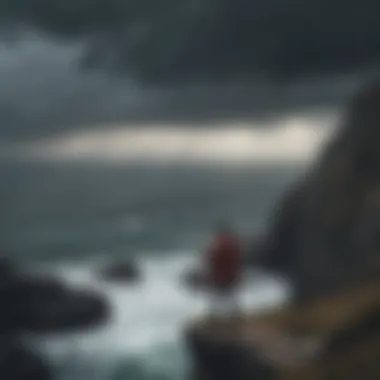 A person standing alone on a cliff overlooking a stormy sea