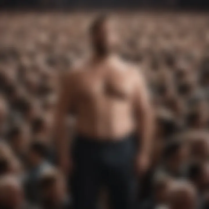 A silhouetted figure in a crowd with a prominently protruding stomach